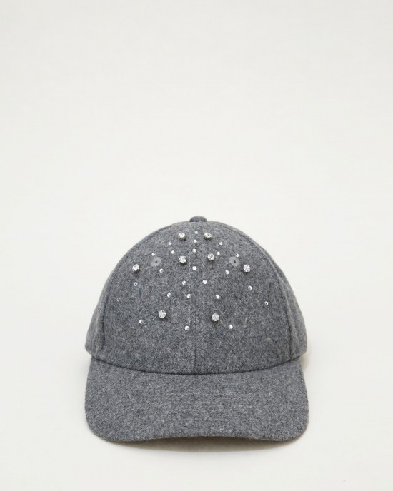 Solid-colour hat with peak and rhinestones
