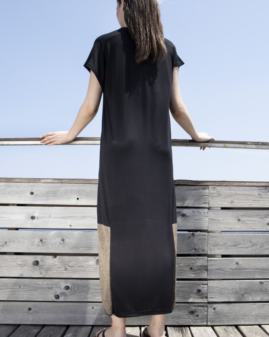 Ελαστικό μιντι φόρεμα με πλεκτές λεπτομέρειες black
