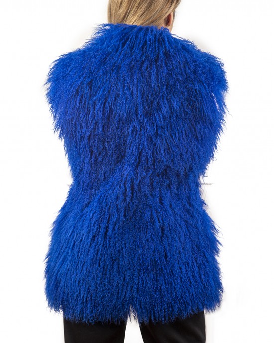 Mongolian Fur Vest | Royal Blue